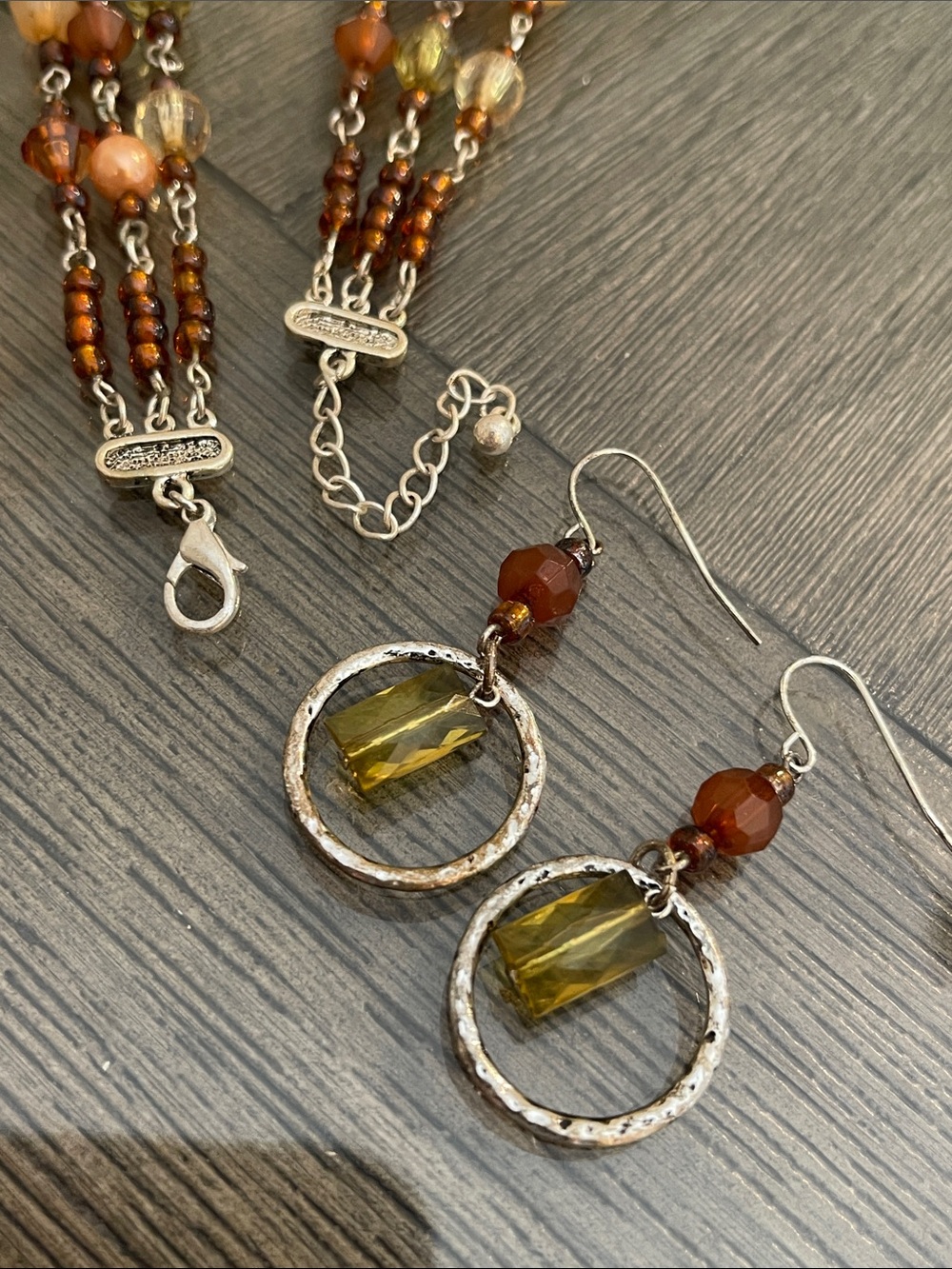 Vintage Style Earth-toned Multi-Strand Beaded Necklace with Earrings - Bohemian - Picture 6 of 15